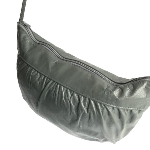 Vintage Grey Leather Ruched Shoulder Crossbody Bag - Picture 4 of 11